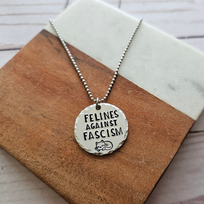 Felines Against Fascism Necklace, Childless Cat Lady Jewelry, 2024 Presidential Election, Never Trump