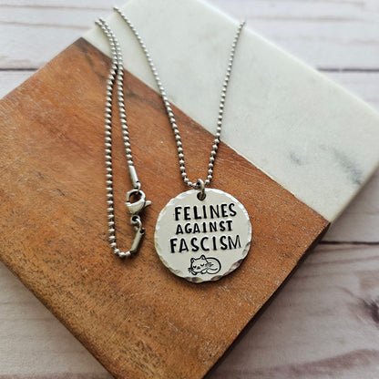 Felines Against Fascism Necklace, Childless Cat Lady Jewelry, 2024 Presidential Election, Never Trump