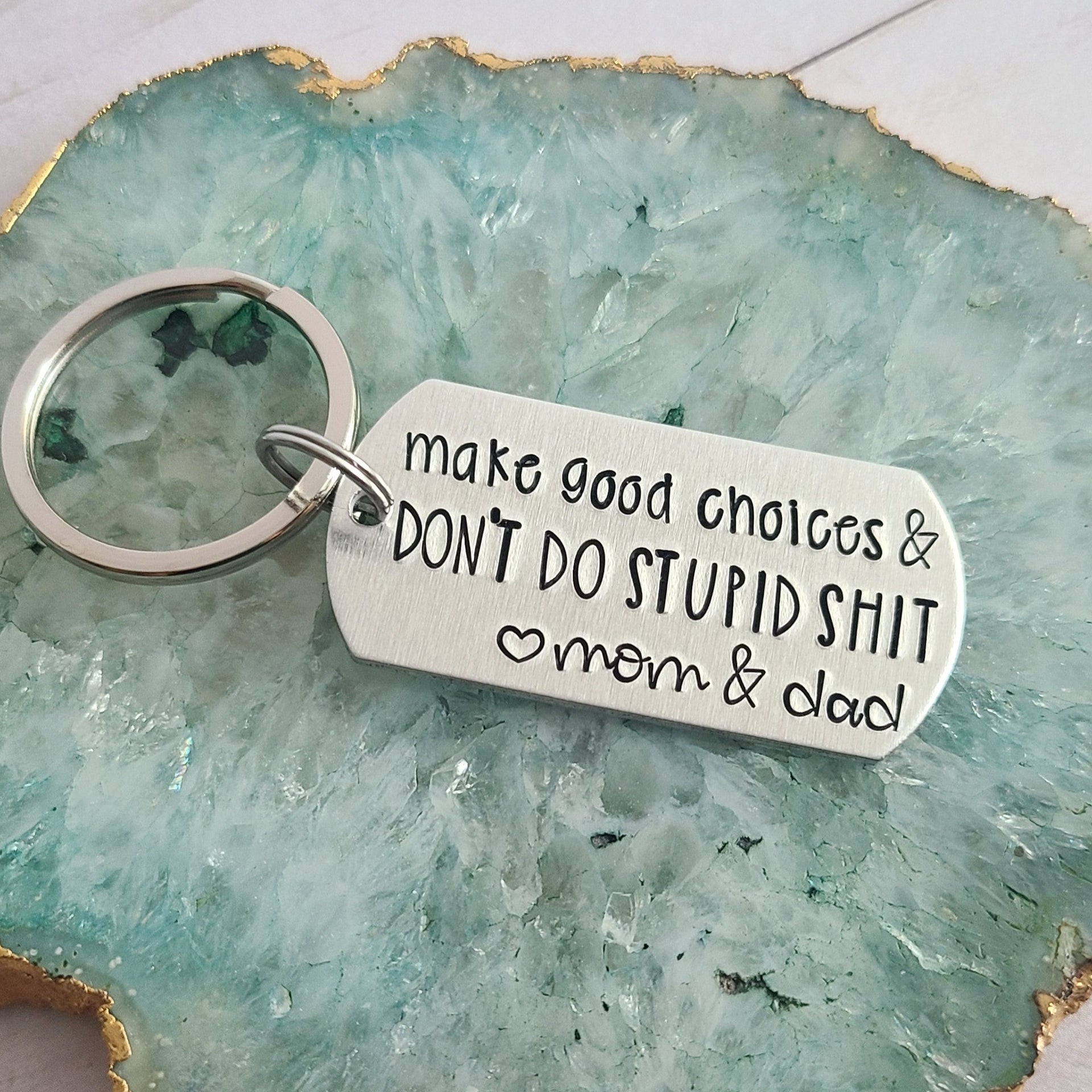 Drive Safely and Don't Do Stupid Shit Love Mom & Dad Keychain, Personalized  Key Chain for Teens, Cute Teen Car Accessories